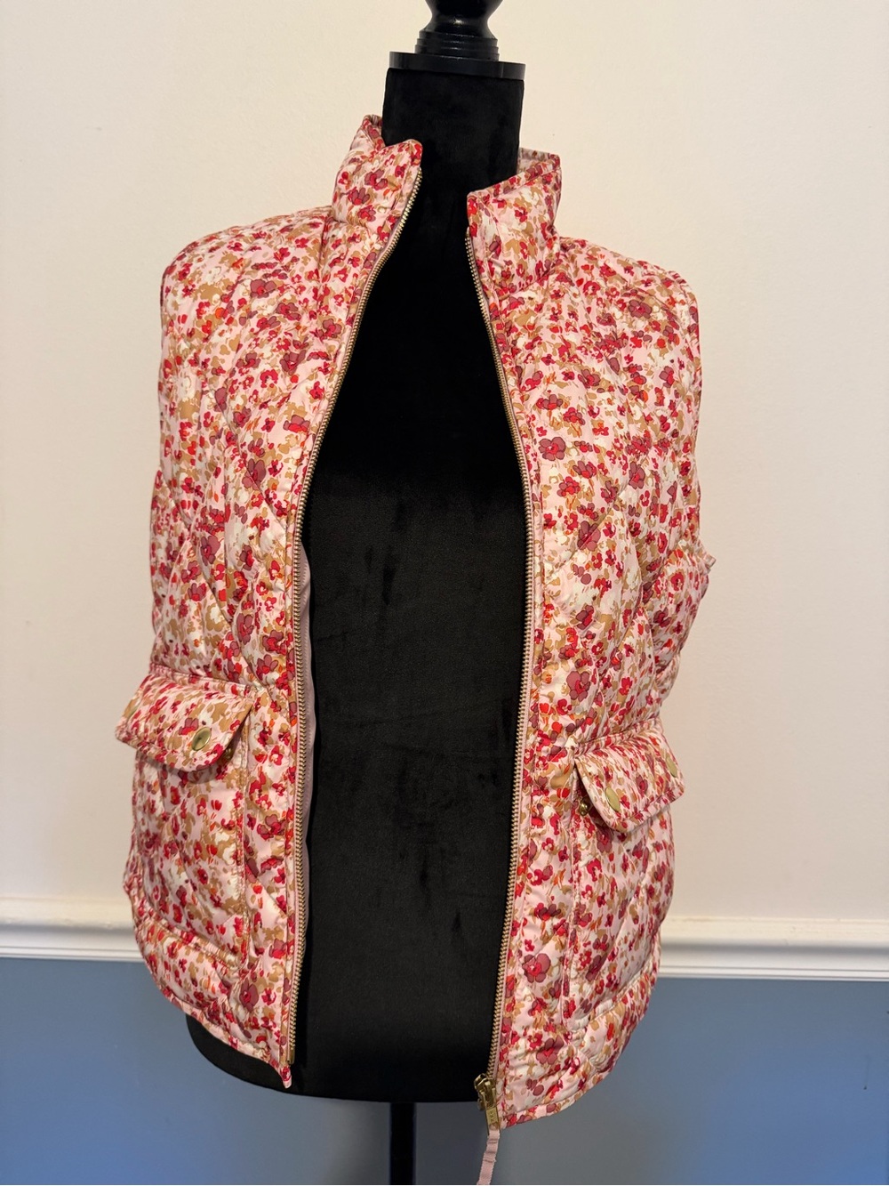 J. Crew Pink Multicolor Quilted Floral Vest